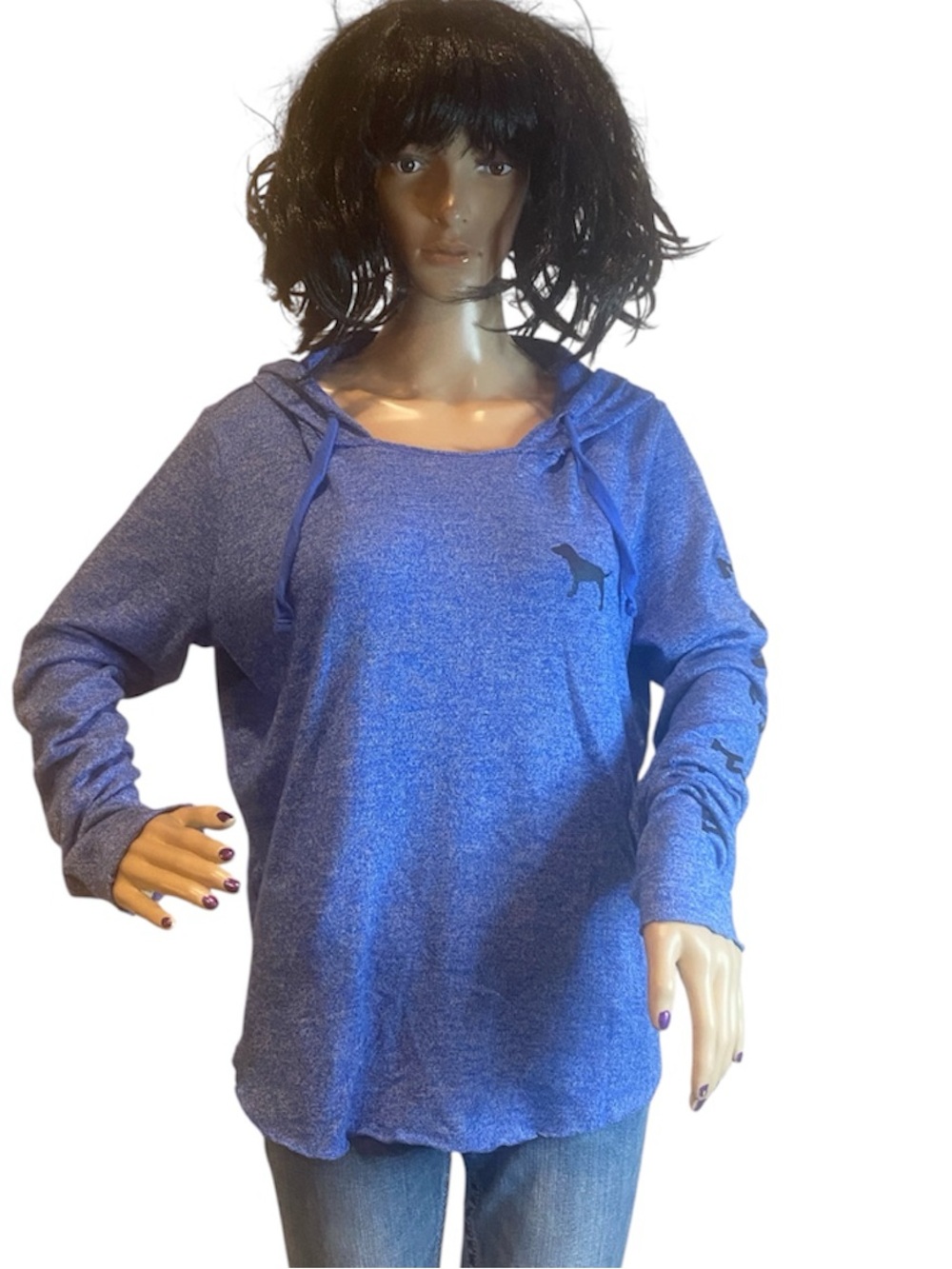 PINK Victoria's Secret Heather Blue Lightweight Pullover Hoodie Size Medium VGC